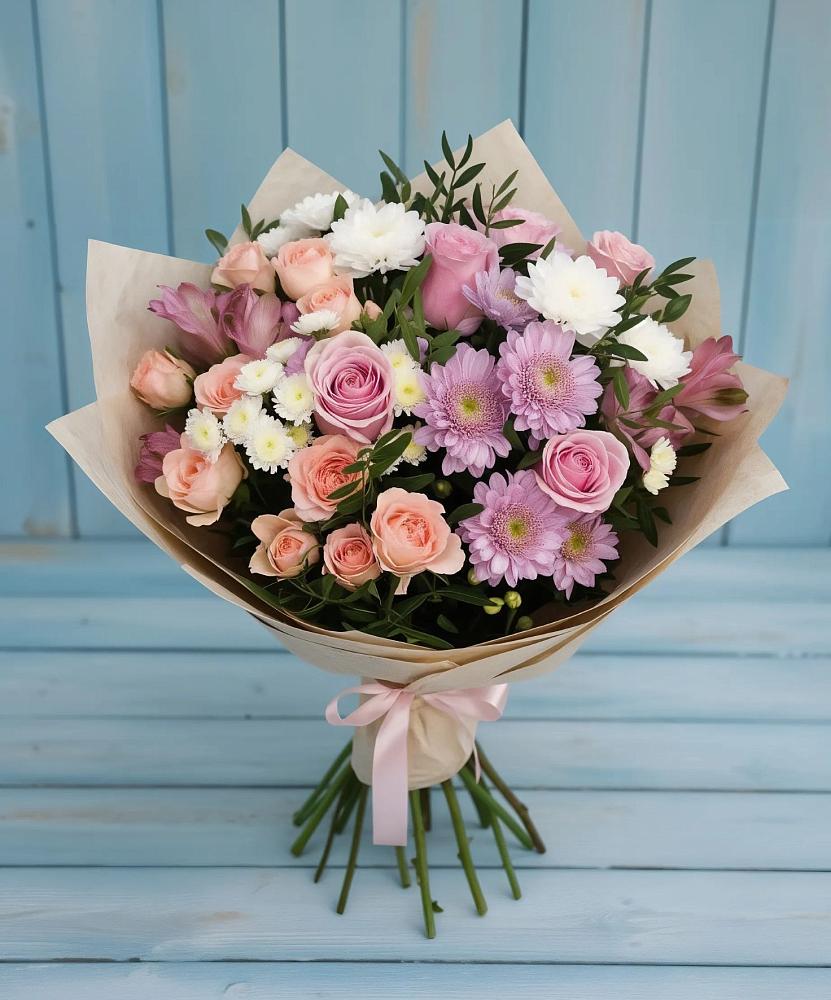 Букет цветов из: Хризантемы, Розы и Альстромерии в Нижнеподкумском