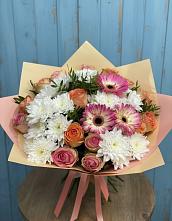 Букет цветов из:  Розы, Герберы и Хризантемы #REPLACE_PRED# Нижнеподкумском