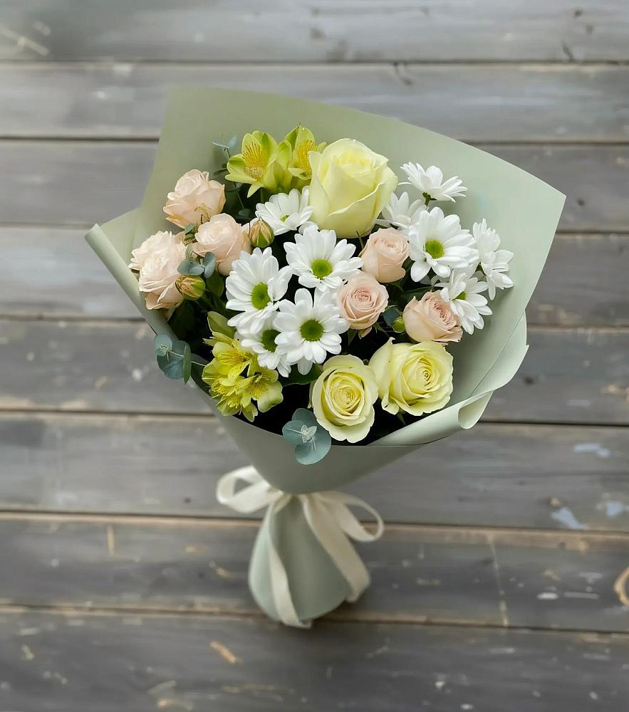 Букет цветов из: Альстромерии, Розы и Хризантемы в Нижнеподкумском