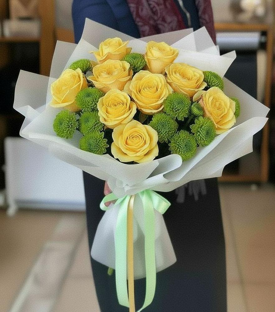 Букет цветов из: Хризантемы и Розы в Нижнеподкумском