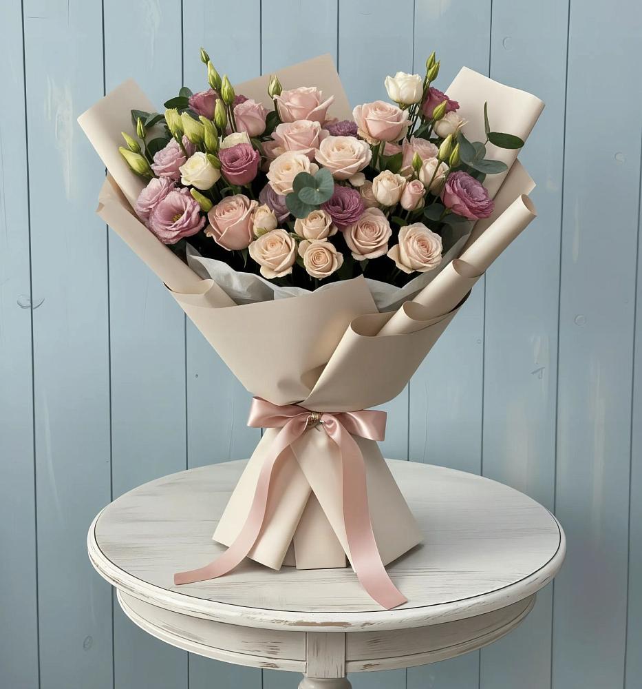 Букет цветов из: Розы и Лизиантусы в Нижнеподкумском