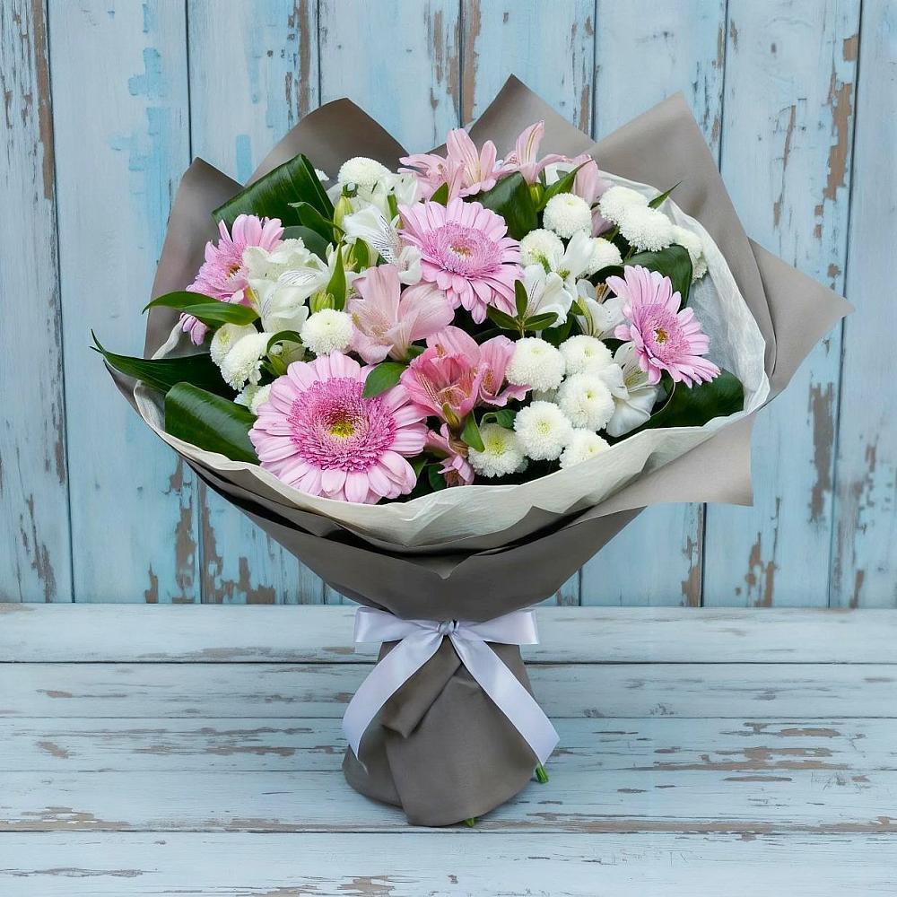 Букет цветов из: Герберы, Альстромерии и Хризантемы в Нижнеподкумском