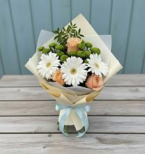 Букет цветов из:  Герберы, Розы и Хризантемы #REPLACE_PRED# Нижнеподкумском
