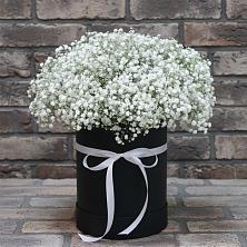 Цветочная композиция из Гипсофила в шляпной коробке в Нижнеподкумском