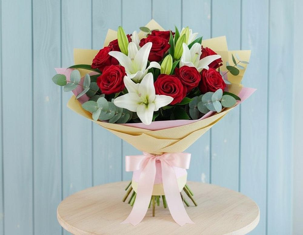 Букет цветов из: Лилии и Розы в Нижнеподкумском